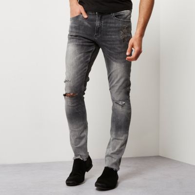Faded grey ripped Sid skinny jeans